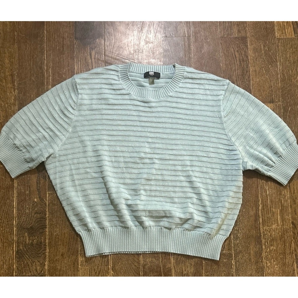 Frye Light Blue Striped Knit Crew Neck Pullover Sweater XL Short Sleeve Women